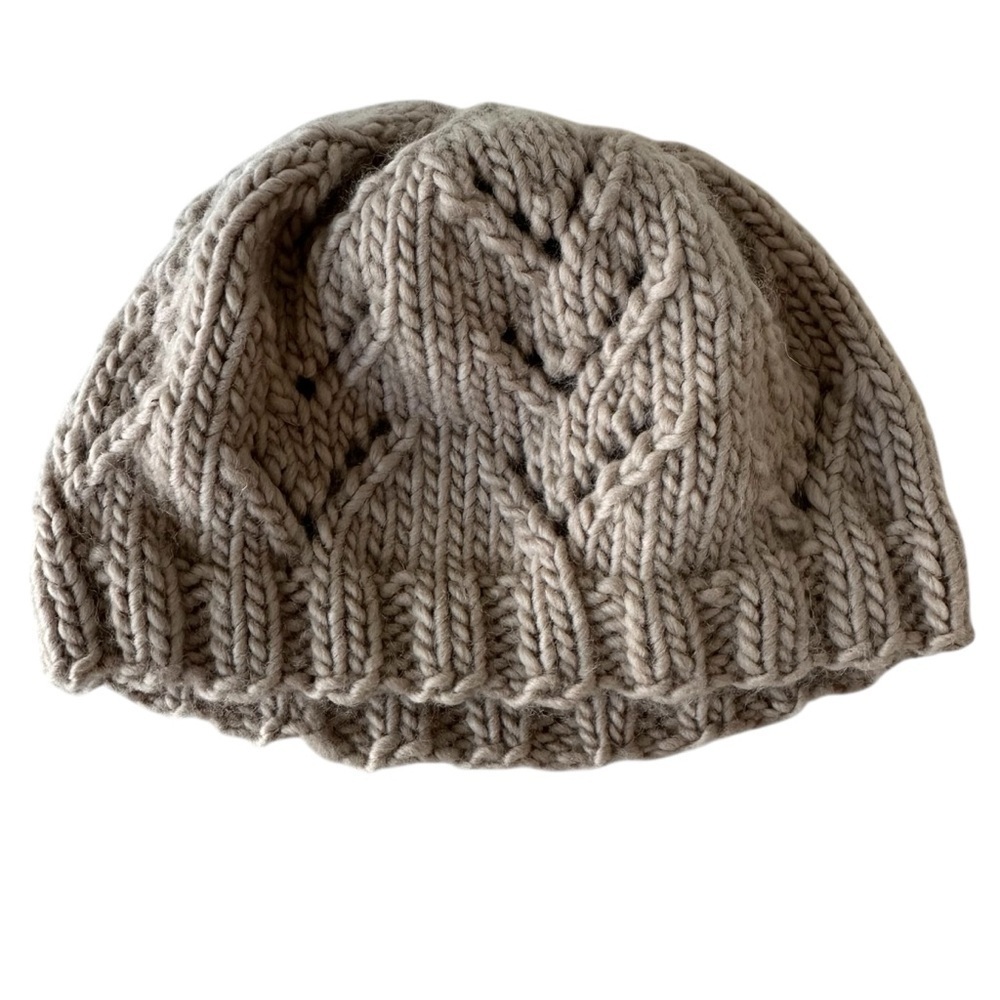 Women's Chunky Knit Beanie Beret in Warm Tan Beige